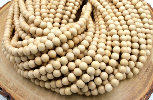 White Wood Beads, 8mm, Round